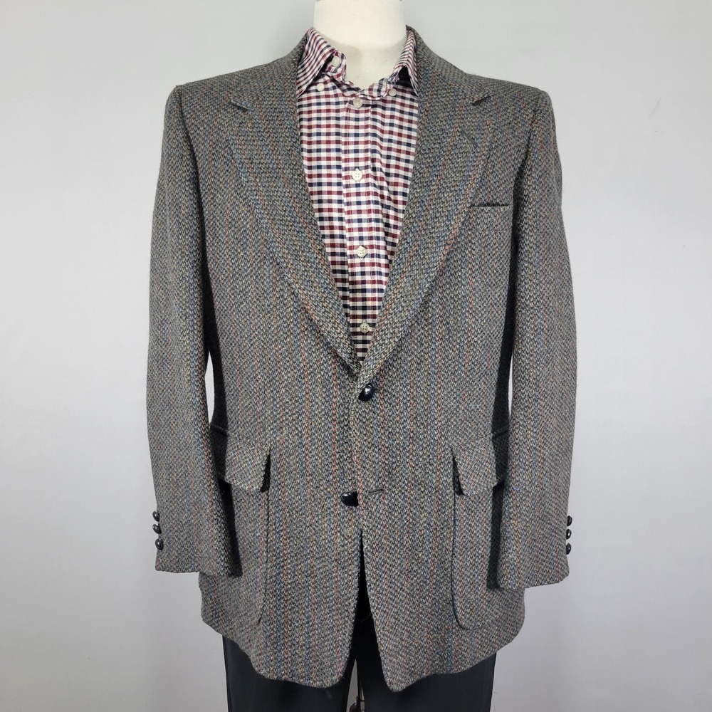 VTG John Peel Ltd. Men's Tweed Sport Coat Blazer Two Button Striped Wool 44R